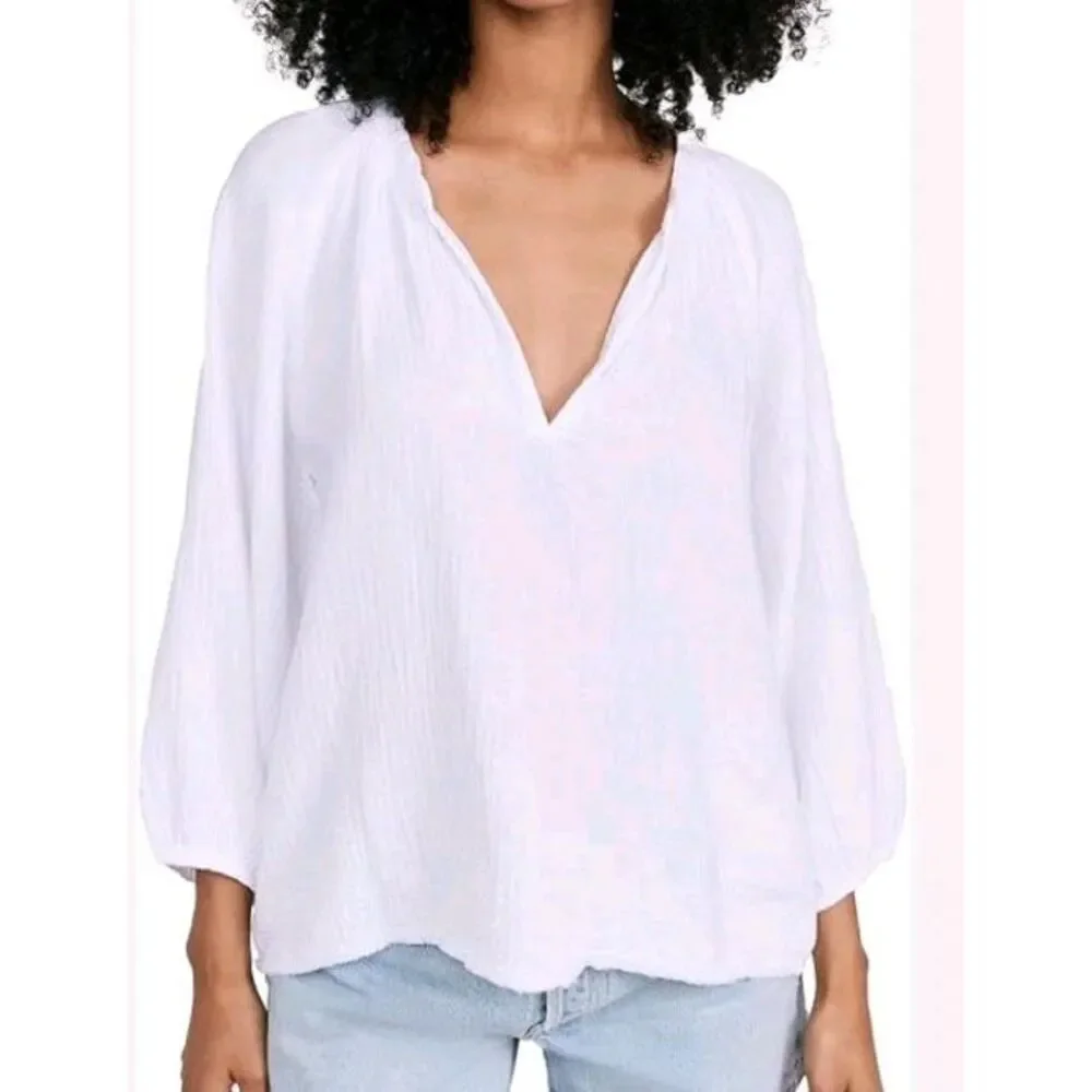 J Crew Top Size Small Womens Gold‎ Smock Neck Puff Sleeve Cotton Poplin Blouse
